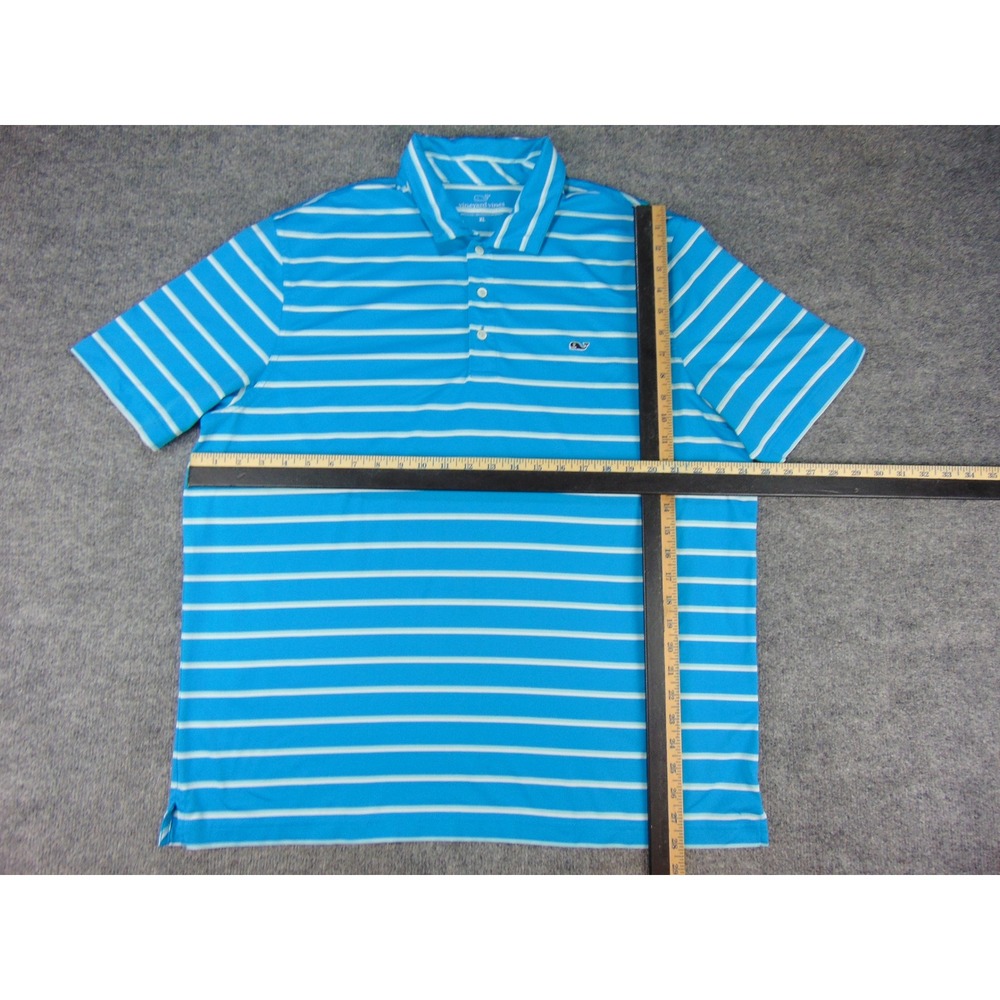 Vineyard Vines Polo Mens XL Performance Blue‎ Striped Preppy Coastal Golf Shirt - Picture 4 of 8